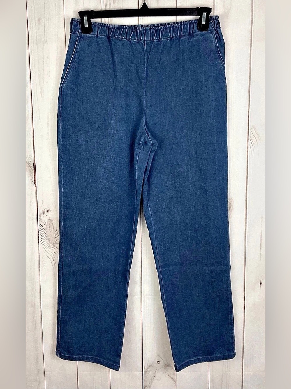 Appleseed’s Petites Women's Blue Pull-On Straight Leg Stretch Jeans Size 10P